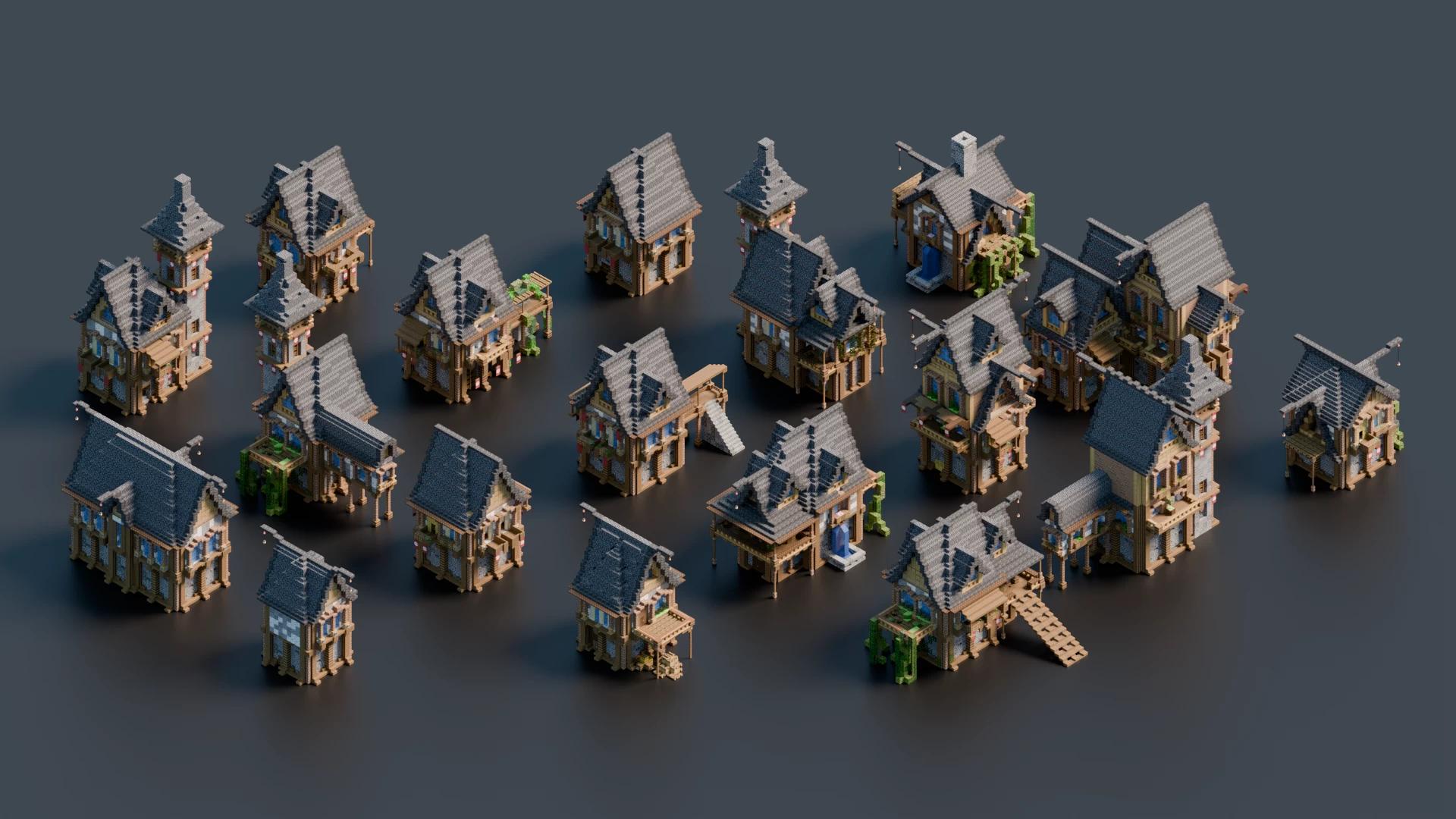 The logo for Bundle 18 Minecraft Medieval Houses - Collection Fast, a Minecraft map for Minecraft 1.20 by Alex Touens on MCCreations