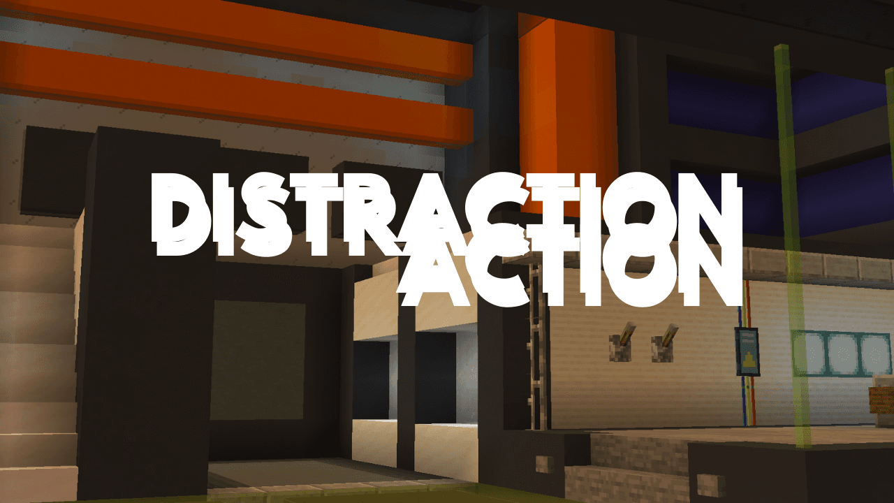 The logo for Distraction Action, a Minecraft Map