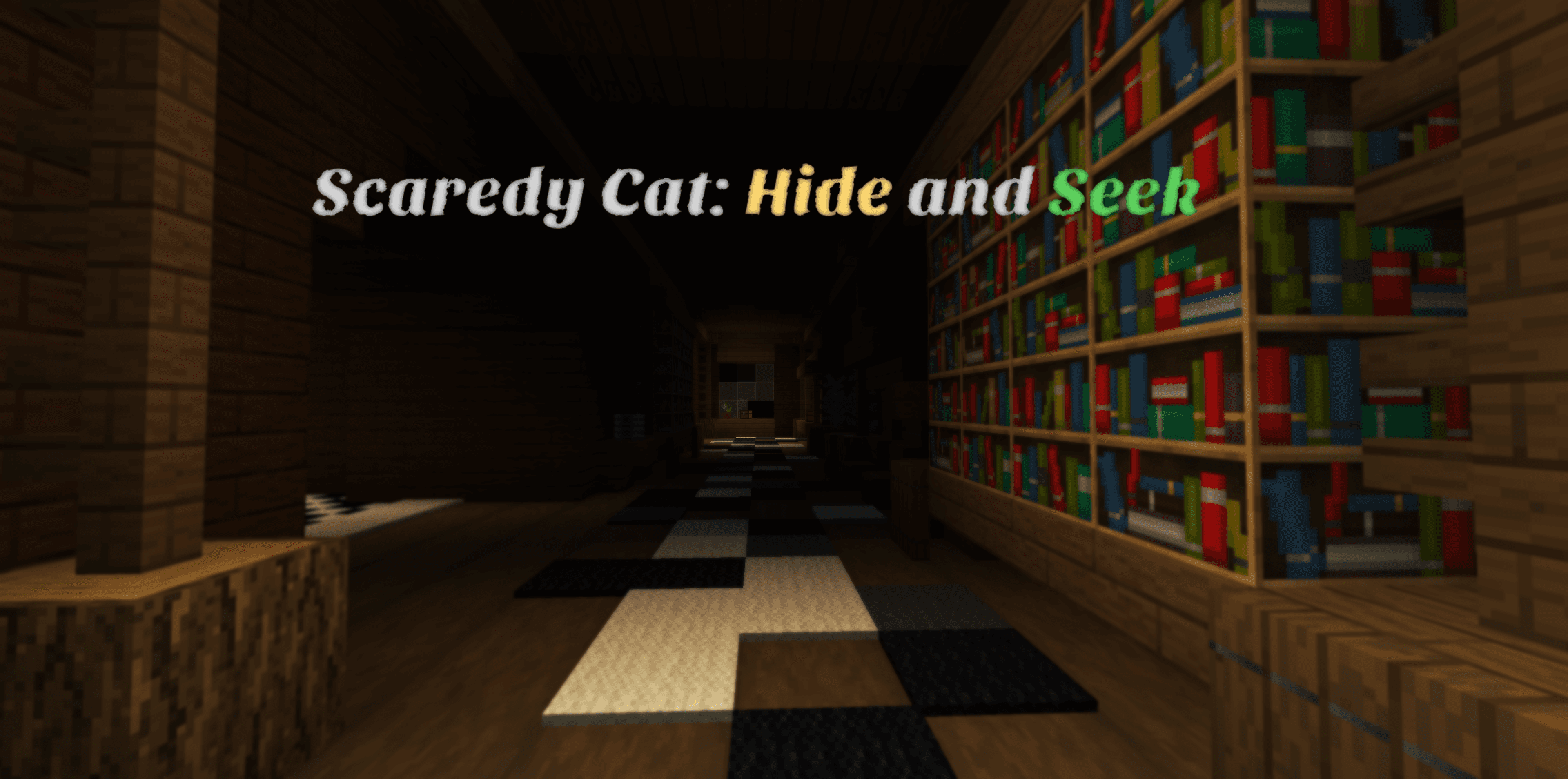 The logo for Scaredy Cat: Hide and Seek, a Minecraft Map